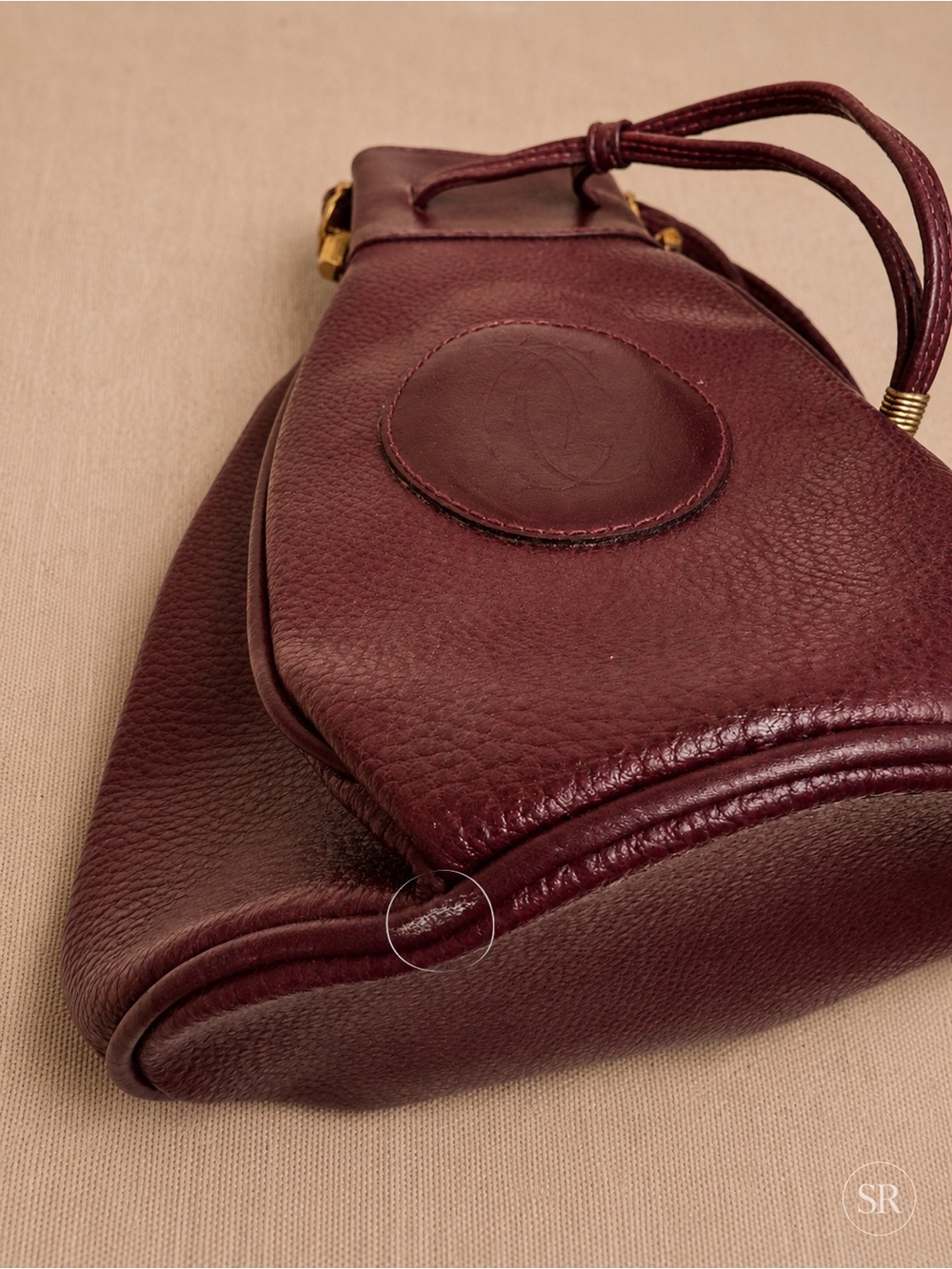VTG Must de Cartier Sac Seau Bordeaux Leather Bucket Drawstring Shoulder Bag - Picture 11 of 13